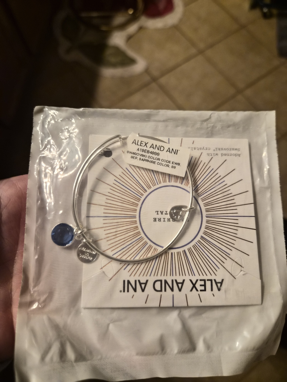 Alex and Ani Silver Bangle Bracelet with Blue Charm